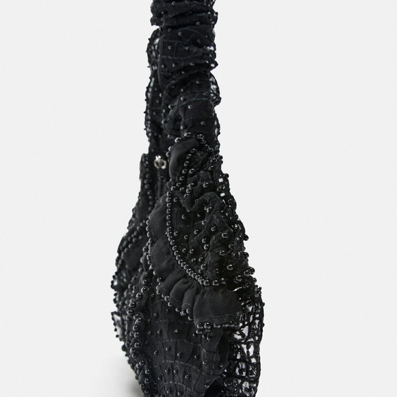 NWT ZARA BEADED SHOULDER BAG BLACK - Picture 4 of 5